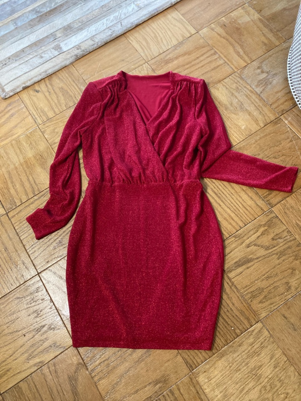 Red Sparkle Wrap-Style Women's Dress